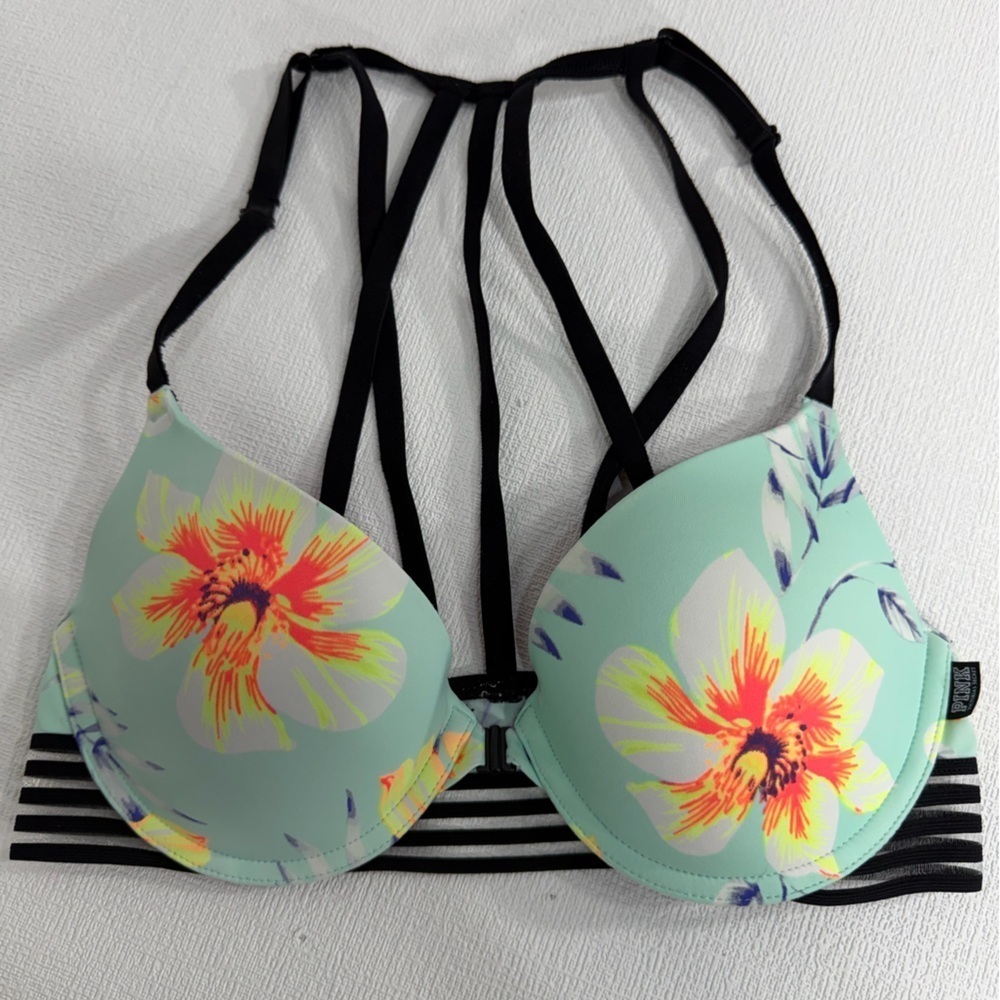 PINK Victoria's Secret wear everywhere push up tropical print bra size 32C